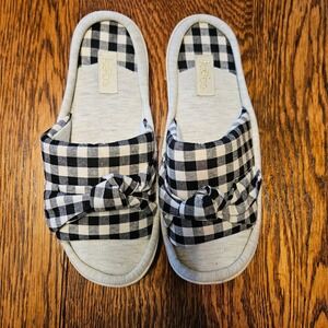 Kooba Womens Gingham Checkered Knot Slide House Slippers Black White Gray Size M